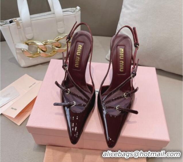 Purchase Miu Miu Patent leather slingbacks Pumps 10.5cm with buckles Dark Burgundy 129062