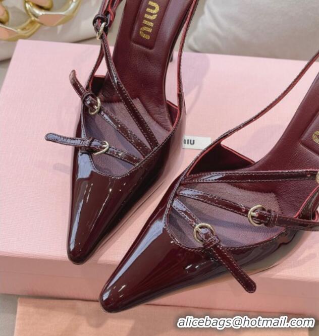 Purchase Miu Miu Patent leather slingbacks Pumps 10.5cm with buckles Dark Burgundy 129062