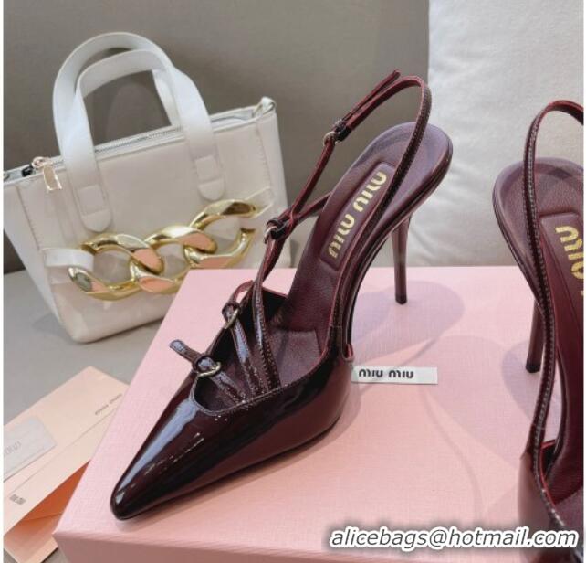 Purchase Miu Miu Patent leather slingbacks Pumps 10.5cm with buckles Dark Burgundy 129062