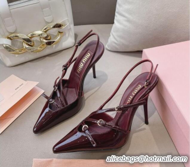 Purchase Miu Miu Patent leather slingbacks Pumps 10.5cm with buckles Dark Burgundy 129062