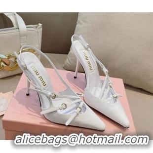 Pretty Style Miu Miu Patent leather slingbacks Pumps 10.5cm with buckles White 0129063