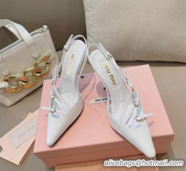 Pretty Style Miu Miu Patent leather slingbacks Pumps 10.5cm with buckles White 0129063