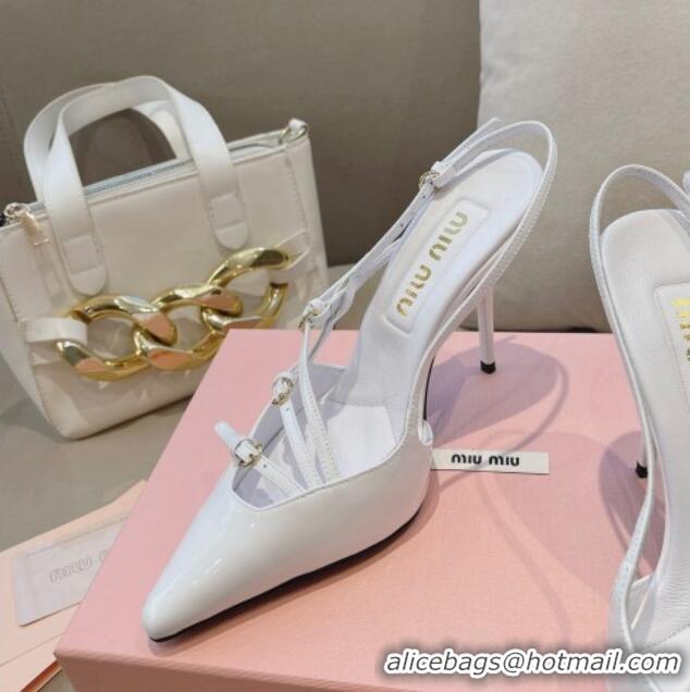 Pretty Style Miu Miu Patent leather slingbacks Pumps 10.5cm with buckles White 0129063