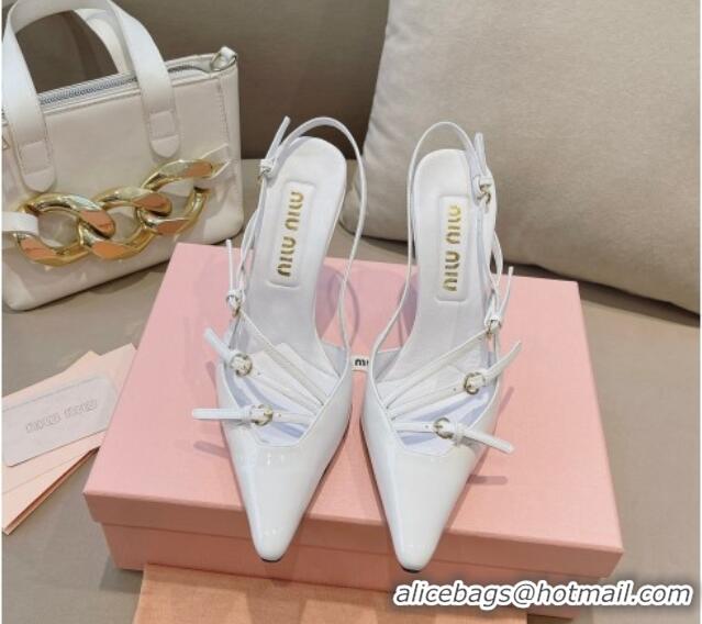 Pretty Style Miu Miu Patent leather slingbacks Pumps 10.5cm with buckles White 0129063