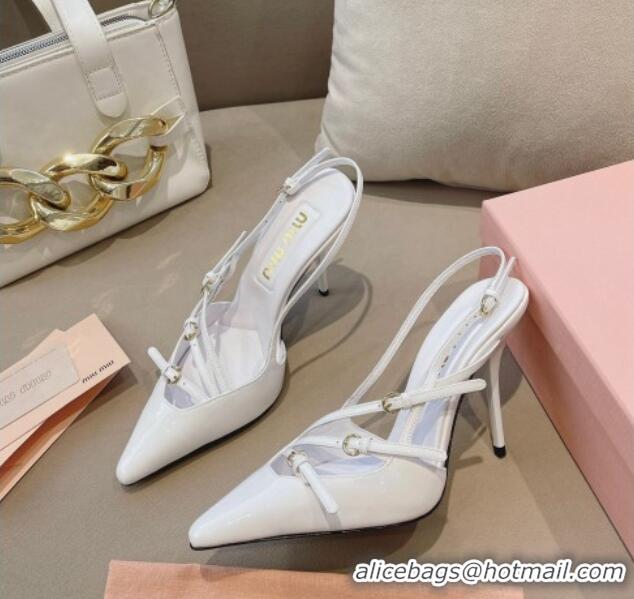 Pretty Style Miu Miu Patent leather slingbacks Pumps 10.5cm with buckles White 0129063