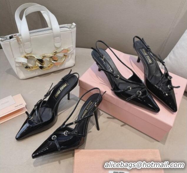 Perfect Miu Miu Patent leather slingbacks Pumps 10.5cm with buckles Black 129064