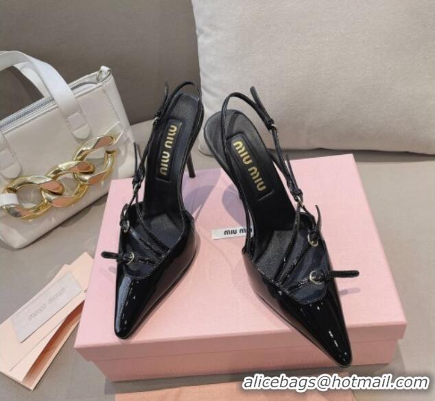 Perfect Miu Miu Patent leather slingbacks Pumps 10.5cm with buckles Black 129064