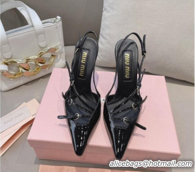 Perfect Miu Miu Patent leather slingbacks Pumps 10.5cm with buckles Black 129064