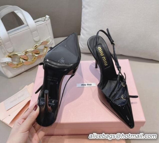 Perfect Miu Miu Patent leather slingbacks Pumps 10.5cm with buckles Black 129064