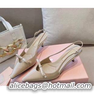 Top Grade Miu Miu Patent Leather Slingback Pumps 5.5cm with Bow Nude 129065