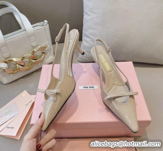 Top Grade Miu Miu Patent Leather Slingback Pumps 5.5cm with Bow Nude 129065