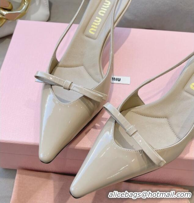 Top Grade Miu Miu Patent Leather Slingback Pumps 5.5cm with Bow Nude 129065