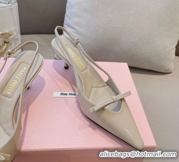 Top Grade Miu Miu Patent Leather Slingback Pumps 5.5cm with Bow Nude 129065