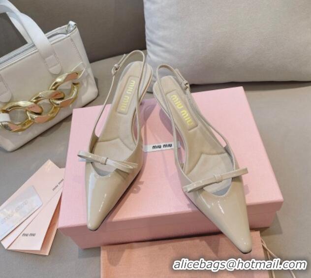 Top Grade Miu Miu Patent Leather Slingback Pumps 5.5cm with Bow Nude 129065