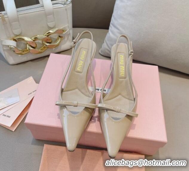 Top Grade Miu Miu Patent Leather Slingback Pumps 5.5cm with Bow Nude 129065