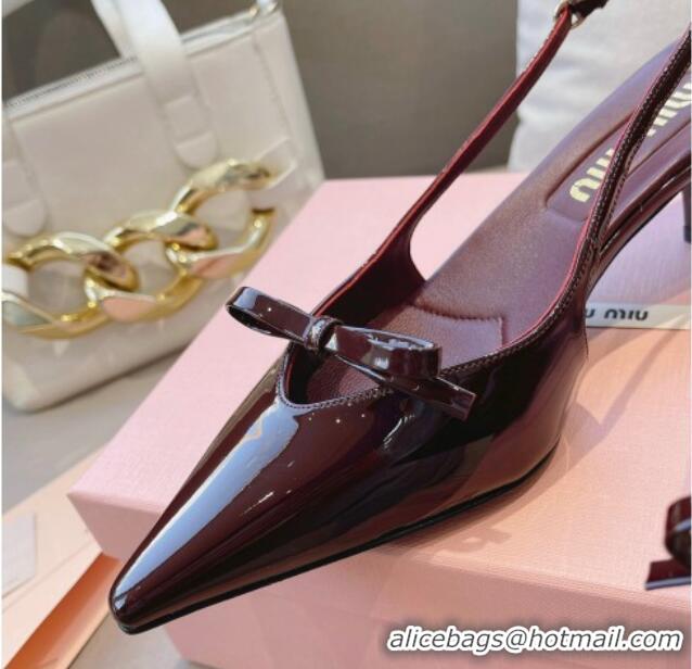 Purchase Miu Miu Patent Leather Slingback Pumps 5.5cm with Bow Dark Burgundy 129066