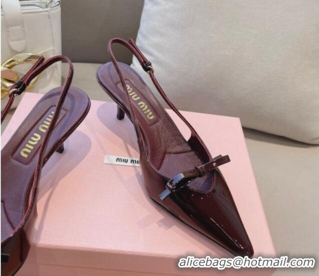 Purchase Miu Miu Patent Leather Slingback Pumps 5.5cm with Bow Dark Burgundy 129066