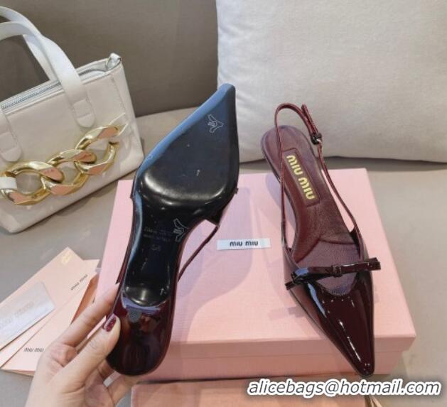 Purchase Miu Miu Patent Leather Slingback Pumps 5.5cm with Bow Dark Burgundy 129066