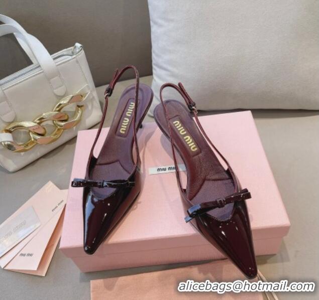 Purchase Miu Miu Patent Leather Slingback Pumps 5.5cm with Bow Dark Burgundy 129066