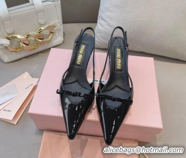 Good Looking Miu Miu Patent Leather Slingback Pumps 5.5cm with Bow Black 129067