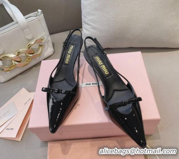 Good Looking Miu Miu Patent Leather Slingback Pumps 5.5cm with Bow Black 129067