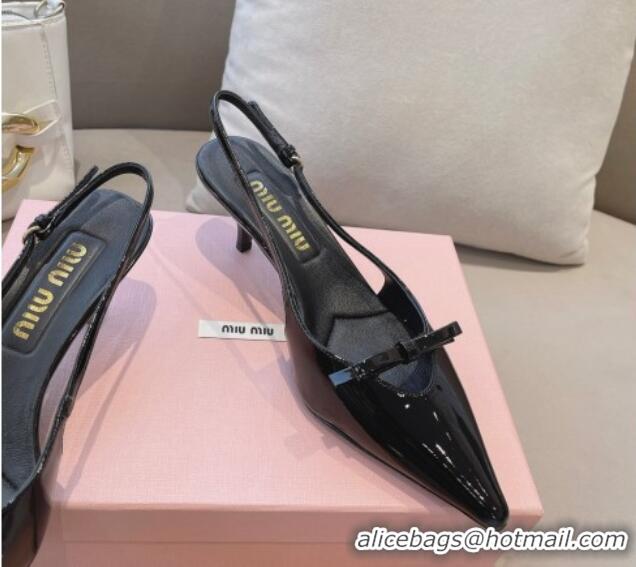 Good Looking Miu Miu Patent Leather Slingback Pumps 5.5cm with Bow Black 129067