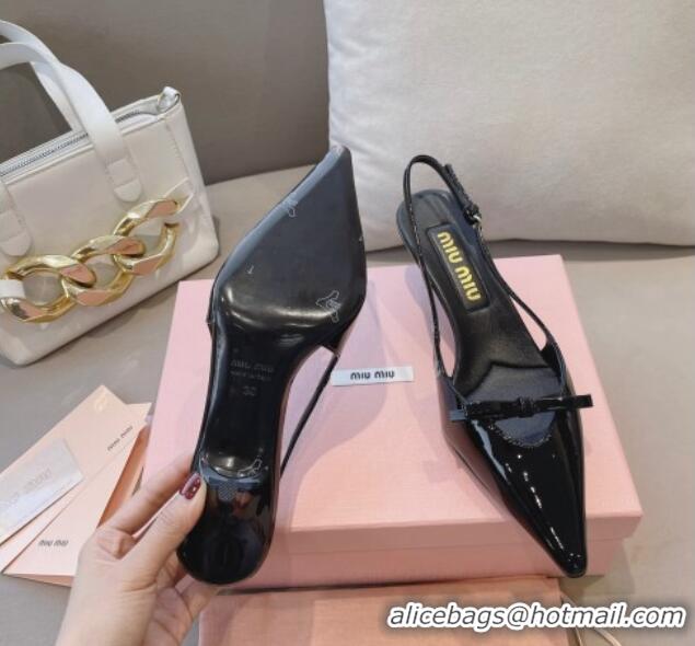 Good Looking Miu Miu Patent Leather Slingback Pumps 5.5cm with Bow Black 129067