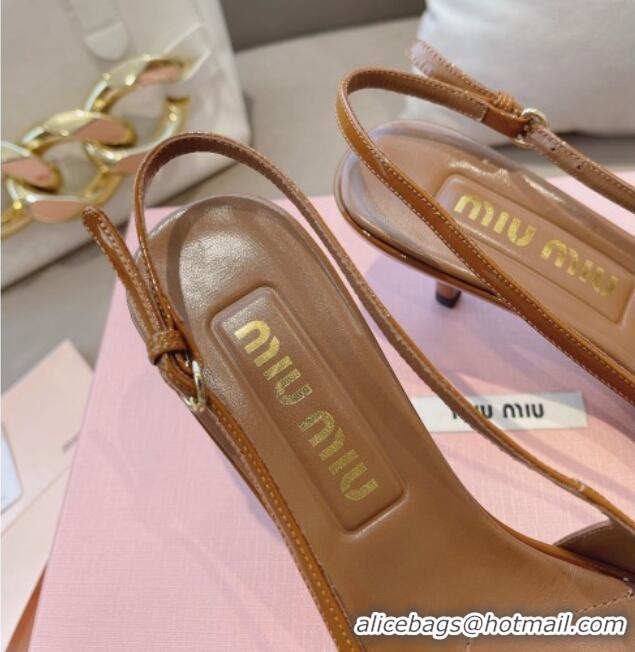 Unique Style Miu Miu Patent Leather Slingback Pumps 5.5cm with Bow Brown 129068