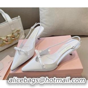 Luxurious Miu Miu Patent Leather Slingback Pumps 5.5cm with Bow White 129069