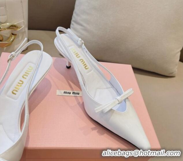 Luxurious Miu Miu Patent Leather Slingback Pumps 5.5cm with Bow White 129069