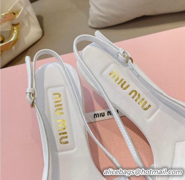 Luxurious Miu Miu Patent Leather Slingback Pumps 5.5cm with Bow White 129069