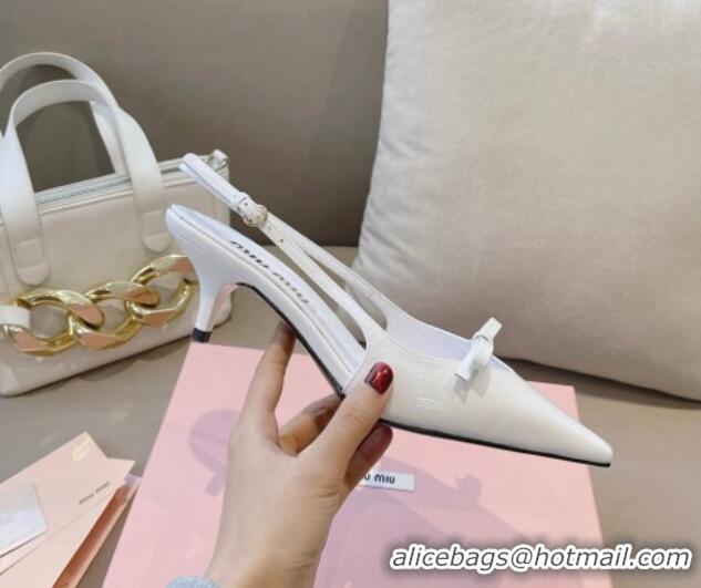 Luxurious Miu Miu Patent Leather Slingback Pumps 5.5cm with Bow White 129069