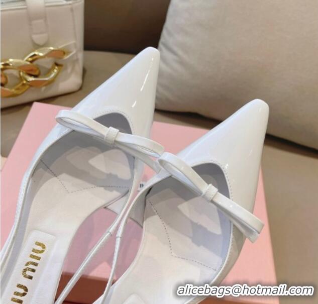 Luxurious Miu Miu Patent Leather Slingback Pumps 5.5cm with Bow White 129069