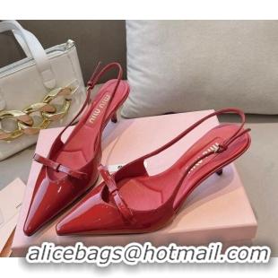 Classic Hot Miu Miu Patent Leather Slingback Pumps 5.5cm with Bow Red 0129070