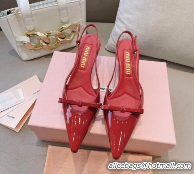 Classic Hot Miu Miu Patent Leather Slingback Pumps 5.5cm with Bow Red 0129070