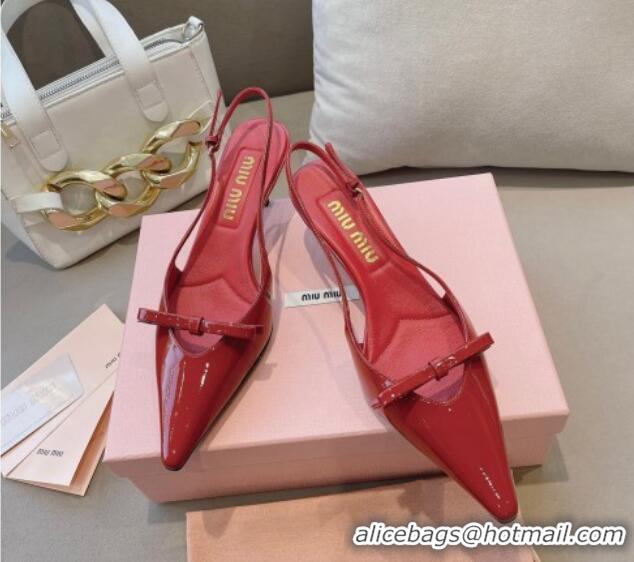 Classic Hot Miu Miu Patent Leather Slingback Pumps 5.5cm with Bow Red 0129070