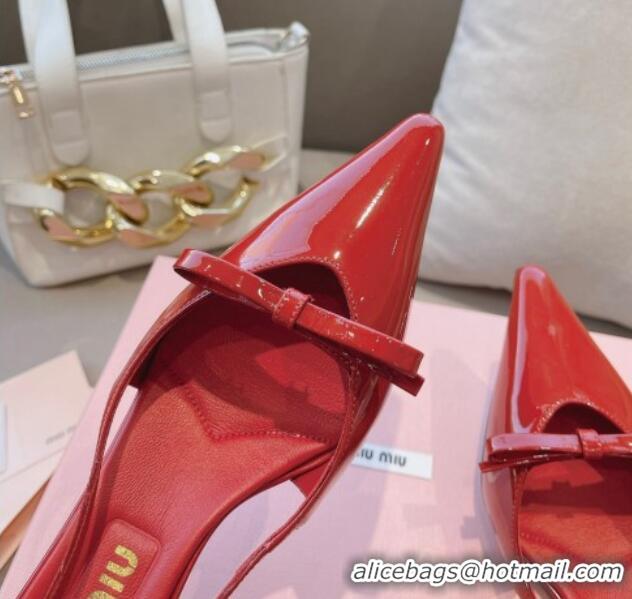 Classic Hot Miu Miu Patent Leather Slingback Pumps 5.5cm with Bow Red 0129070