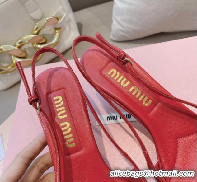 Classic Hot Miu Miu Patent Leather Slingback Pumps 5.5cm with Bow Red 0129070