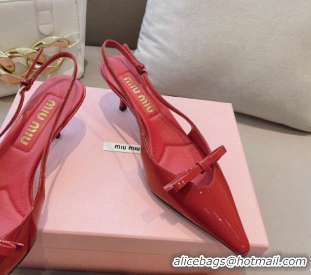 Classic Hot Miu Miu Patent Leather Slingback Pumps 5.5cm with Bow Red 0129070