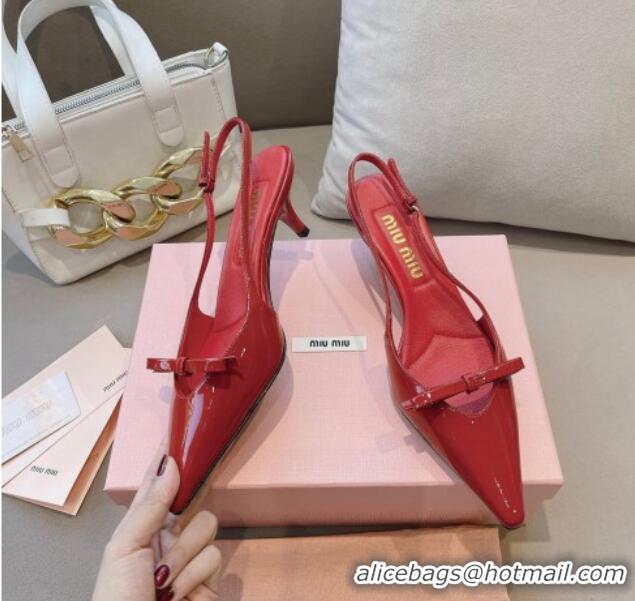 Classic Hot Miu Miu Patent Leather Slingback Pumps 5.5cm with Bow Red 0129070