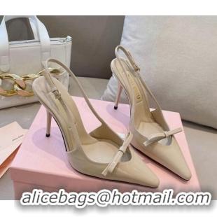 Popular Style Miu Miu Patent Leather Slingback Pumps 10.5cm with Bow Nude 0129071