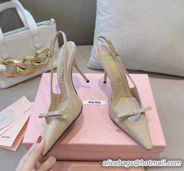 Popular Style Miu Miu Patent Leather Slingback Pumps 10.5cm with Bow Nude 0129071