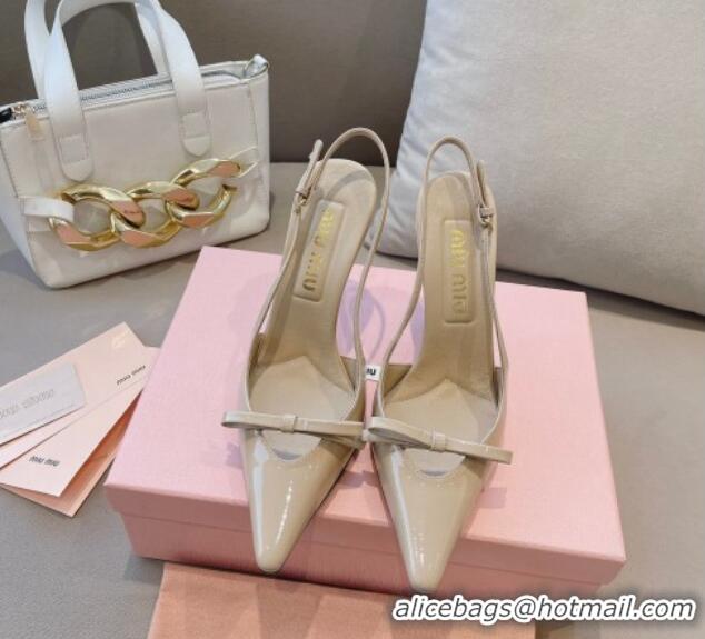 Popular Style Miu Miu Patent Leather Slingback Pumps 10.5cm with Bow Nude 0129071