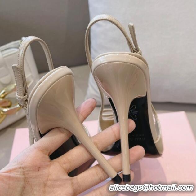 Popular Style Miu Miu Patent Leather Slingback Pumps 10.5cm with Bow Nude 0129071