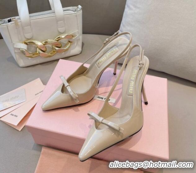 Popular Style Miu Miu Patent Leather Slingback Pumps 10.5cm with Bow Nude 0129071