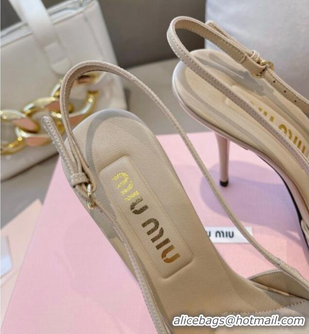 Popular Style Miu Miu Patent Leather Slingback Pumps 10.5cm with Bow Nude 0129071