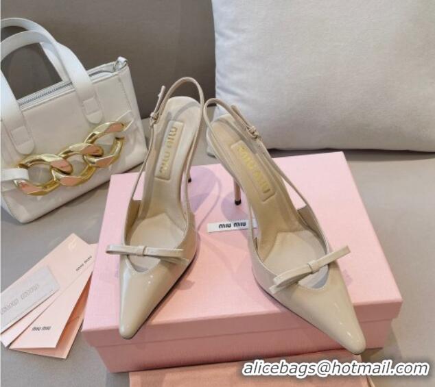 Popular Style Miu Miu Patent Leather Slingback Pumps 10.5cm with Bow Nude 0129071