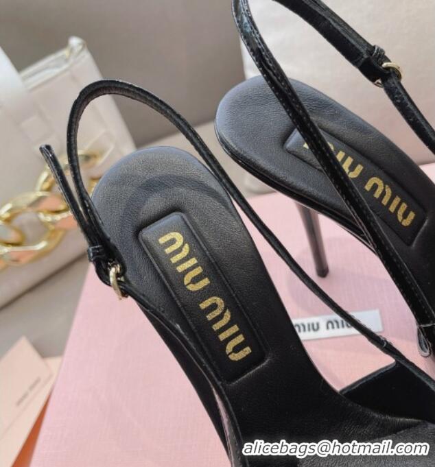 Good Quality Miu Miu Patent Leather Slingback Pumps 10.5cm with Bow Black 129072