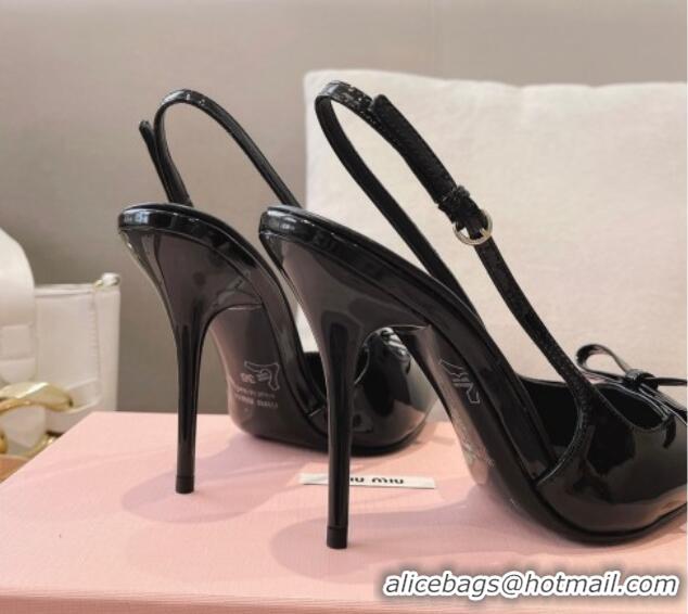 Good Quality Miu Miu Patent Leather Slingback Pumps 10.5cm with Bow Black 129072