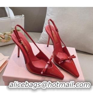 Grade Quality Miu Miu Patent Leather Slingback Pumps 10.5cm with Bow Red 129073